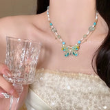 Daiiibabyyy  Butterfly Bead Necklace Waist Chain Retro Choker Sweet