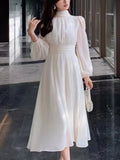 DAIIIBABYYY  -  Elegant Long Sleeve Evening Dresses for Women Autumn Slim Lace Up A-Line Party Prom White Dress Autumn French Female Clothes New