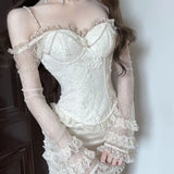 Daiiibabyyy  French Retro Slim Fit Slimming Lace Mesh Ruffle Edge Top Sweet Spicy Girl One Shoulder Pure Desire Temperament
