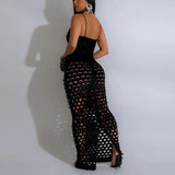 DAIIIBABYYY  -  Sexy Dresses for Women Spaghetti Strap Black Hollow Out Sheath Floor Length Elegant Ladies Birthday Party Dinner Club Vestidos