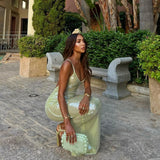 Daiiibabyyy Green Sequins Long Dress Women Sexy Backless Slim Evening Party Dresses Summer Fashion Spaghetti Strap Holiday Beach Dress 2024