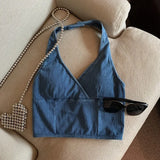 DAIIIBABYYY  -  Thai Style Denim with Chest Pad, Hanging Neck, Small Camisole Vest, Summer Hot Girl Beach Vacation Outfit, Top, Beautiful Back