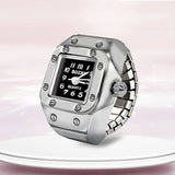 DAIIIBABYYY  -  Personalized Crystal Flower Mini Finger Watch Ring Elastic Strap Couple Rings Vintage Clock Roman Quartz Watch Ring Women Girls