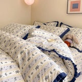 DAIIIBABYYY  -  French style pure cotton bed cover, four piece set on bed, 100 small floral all cotton duvet cover, bed sheet, lace style three