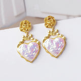 Daiiibabyyy  Vintage Gold Color Rose Aurora Colored Heart Drop Earrings Women Party Trendy Jewelry Delicate Gifts