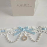 Daiiibabyyy  Fashion Cute Lolita Lace Pink Bow Pearl Tassels Necklace for Women Sweet Princess Heart Pendant Choker Cosplay Party Jewelry