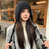 Daiiibabyyy  Korean Winter Wool Tassel Knitted Ear Protection Hat for Women Winter Warm Crochet Earmuffs Caps Girl Pullover Beanie Bonnet