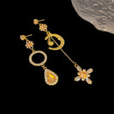 Daiiibabyyy  French Court Style Zircon Starry Moon Tassel Earrings Sparkling Crystal Star Jewelry for Women Party Exquisite Gifts