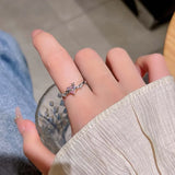 Daiiibabyyy  Sweet Pink Crystal Open Rings for Women Girls Korean Simple Silver Color Matte Irregular Adjustable Finger Rings Jewelry Gifts