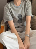 DAIIIBABYYY  -  Korean 2025 Circle Haired Puppy Letter Printed Short Sleeved T-shirt Women Summer New Design Niche Loose Top