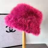 Daiiibabyyy  Ins Bright Yellow Imitation Mink Fur Bucket Hats Women Winter Fluffy Plush Basin Caps Female Advanced Warm Sun Panama Korea New