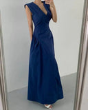 DAIIIBABYYY  -  Spliced Side Pleated Vest Sleeveless Dress Women 2025 Summer New Style French Luxury Slimming Long Elegant