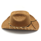 DAIIIBABYYY  -  Trendy Western Cowboy Hat for Men And Women with Metal Chain Wide Brim Suede Visor Fashion Jazz Cap