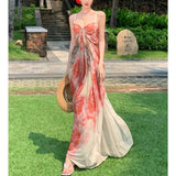 DAIIIBABYYY  -  Vintage sleeveless Print Slim pleated Slip Dress Chic Elegant Vestidos sleeveless Summer Women Vacation Fashion Beach Dresses