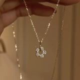 Daiiibabyyy  New Shiny Zircon Necklace for Women Flower Heart Starburst Pendant Necklace Sweet Lovely Banquet Party Jewelry Accessories Gifts