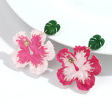 Daiiibabyyy  Sweet Acrylic Pink Flower Pendant Earrings for Women Cute Resin Big Petal Dangle Earring Jewelry Gifts Accessory