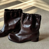 Daiiibabyyy  Autumn Winter Fashion Elastic Band Split Toe Women Ankle Boots Comfortable Soft Leather Med Heeled Tabi Chunky Short Boots Shoes
