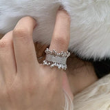 Daiiibabyyy  Silver Geometric Irregular Niche Woven Mesh Adjustable Opening Ring for Women Fine Jewelry Minimalist Accessories