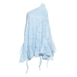 Daiiibabyyy  Vestidos De Mujer Sweet Jacquard Slip Dress Women Skew Collar A-line Summer Ruffled Robe Femme Backless Bandage Dresses