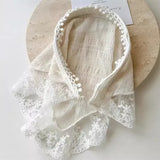 Daiiibabyyy  Lace Flower Elegant Lace Women Flower White Pink Sweet Triangle Scarf Thin Breathable Ribbon Artistic Style Travel Photo Decora