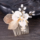 Daiiibabyyy  A bridal wedding headpiece, gold leaf hollow mesh pearl flower small hair comb, hair accessory, dress accessory