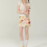Daiiibabyyy  Summer Fashion New Dopamine Sweet Girl Half Skirt Printed Street Spicy Girl High Waist Bag Hip Half Skirt