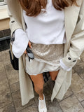Daiiibabyyy  Lace Spliced Sequined Set Women Elegant V-neck Short Style Irregular Sleeveless Top Skirts Suits Summer Beach Holiday Party