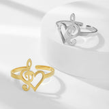 DAIIIBABYYY  -  Music Note Heart of Treble and Bass Ring Women Stainless Steel Gold Color Open Finger Rings 2024 Fashion Jewelry Gift