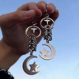 Daiiibabyyy  Punk Jewelry Moon Star Earrings for Women Korean Fashion Chain Cross Drop Earrings Accessories Gothic Jewelry Earrings