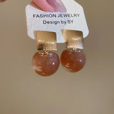 Daiiibabyyy  Light Luxury Multiple Multicolor Round Resin Ball Large Hoop Earrings for Women Gold Plated Iron Alloy Daily Party Jewelry