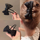 Daiiibabyyy  Black Bowknots U Shape Hair Sticks Simple Women Bun Ball Hairpins Daily Hair Braiding Barrettes Fashion Styling Hair Accessories