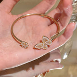 Daiiibabyyy  Luxury Gold Color Butterfly Open Bangles for Women Imitation Pearl Cubic Zirconia Cuff Bracelet French Fashion Jewelry Bridal  K