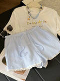 Daiiibabyyy  Summer Sweet Striped Print All Match Loose Casual  High Waist Straight Shorts