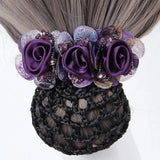 Daiiibabyyy  Spring Clip Beaded Crochet Hair Clip Barrettes For Flight Attendant Women Bun Net Crystal Hairnet Cover Zircon Flower Bun Snood