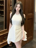 DAIIIBABYYY  -  Elegant Halter Irregular Jumpsuit Dresses Sweet White Backless Birthday Party Mini Dress Female Pleated A-Line Short Vestidos