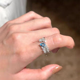 Daiiibabyyy  Blue Water Drop Zircon Open Ring for Women Exquisite Retro Irregular Adjustable Finger Ring Sweet Casual Versatile Jewelry Gift