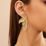 DAIIIBABYYY  -  Exaggerated Big Geometry Half Flower Metal Earrings Gothic Irregular Liquid Metal Stud Earrings Women's Banquet Jewelry