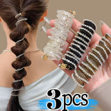 DAIIIBABYYY  -  1/3Pcs Telephone Line Hair Rope Women Crystal Ponytail High Elastic Hairbands Girls Resin Hair Ties Scrunchies Hair Accessories