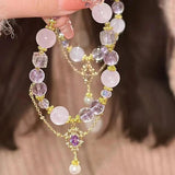 DAIIIBABYYY  -  Steel Fun Y2k Accessories Women Bracelet Crystal Purple Zircon Water Drop Pendent Tassel Hand Chain for Girls Friendship Gift