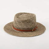 Daiiibabyyy  Sea Grass Summer Panama Hats for Women Sun Hat with Leather Shell Band Designer Flat Top Straw Fedora Hat Party Travel Beach Hat