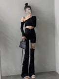 DAIIIBABYYY  -  Hollow Out Y2K Flare Pants Women High Waist Slim Streetwear Black Trousers Vintage Removable Female Harajuku Design Pants