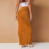 DAIIIBABYYY  -  Knitted Solid Pleated Bodycon Long Skirt for Women Autumn Elastic High Waist Casual All Match Fashion Bottom Trends Streetwear