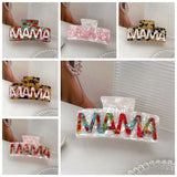 Daiiibabyyy  Fashion Square MAMA Hair Claw Retro Ponytail Clip Acetic Acid Shark Clip Leopard Print Colorful Geometry Hair Claw Daily
