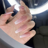 Daiiibabyyy 24pcs/set Ballerina Fake Nails With Glue Long Detachable French Stick on Nails Gradeint Press on Coffin False Nails Nail Art