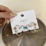 Daiiibabyyy  Hollow Out Heart-Shaped Zircon Ring Colorful Zircon Metal Simple Earrings Unique Ferris Wheel Design Women's Jewelry Earrings