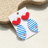 Daiiibabyyy  Ocean Blue Striped Print Fish Tail Acrylic Stud Earrings for Women Cute Beach Vacation Design Earrings Party Jewelry Gifts
