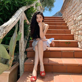 DAIIIBABYYY  -  New Women's Solid Color Slim Fit High Waist Fashionable Suspender Sleeveless Plaid Dress