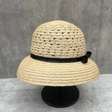 Daiiibabyyy  New Luxury Summer Hat Women Bucket Hat Bow Straw Hat for the Sun Hat Bow beach hat Headmade Dome Ladies Hat Derby Church Hat