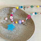 Daiiibabyyy Fashion Y2K Bohemian Beaded Necklaces For Women Sweet Girl Tassel Five-pointed Star Pendant Necklace Clavicle Choker Jewelry