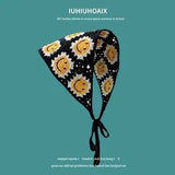 Daiiibabyyy  Women's Headscarf Dopamine French Mint Mambo Style Knitted Flower Triangular Headscarf Country Style Seaside Photo Girl Headband